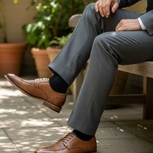 Stacy‎ Adams Woven Leather Derby Dress Shoes Mens 9M Brown Good